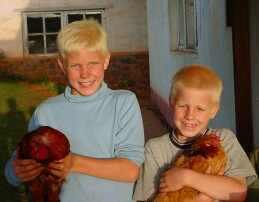 Boys with Chickens